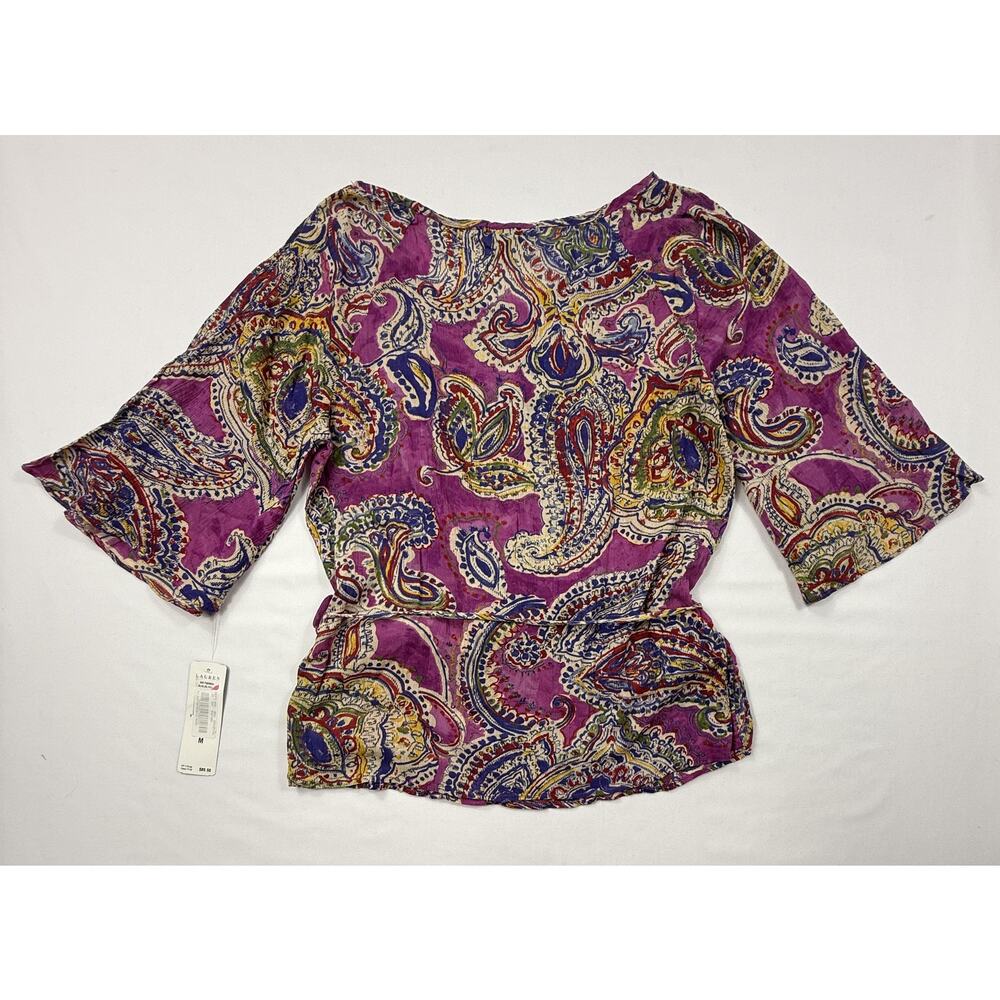 NWT Lauren Ralph Lauren M paisley blouse 100% cotton bell sleeves.  - Picture 9 of 12